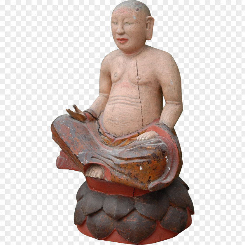 Buddhist Monks Wood Carving Sculpture Statue Art PNG