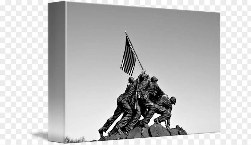 Iwo Jima Marine Corps War Memorial Raising The Flag On Battle Of Mount Suribachi Black And White PNG