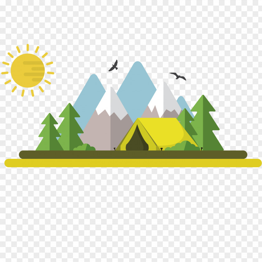 Flat Abstract Landscape Material Camping Tent Illustration PNG