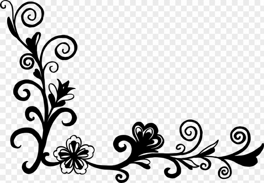Corner Flower Floral Design Black And White Clip Art PNG