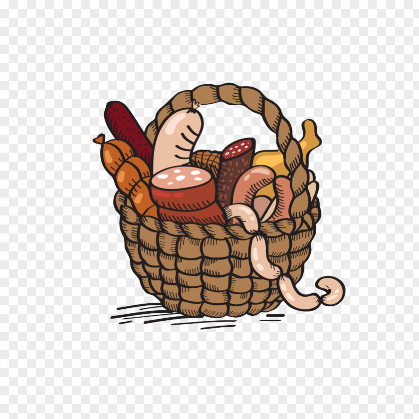 Hand-painted Basket Of Bread Cartoon Drawing Clip Art PNG