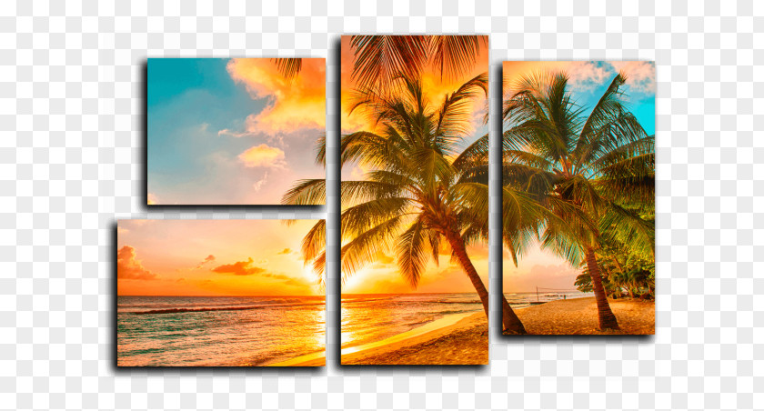 Beach Sunset Tropical Islands Resort Mural Wallpaper PNG