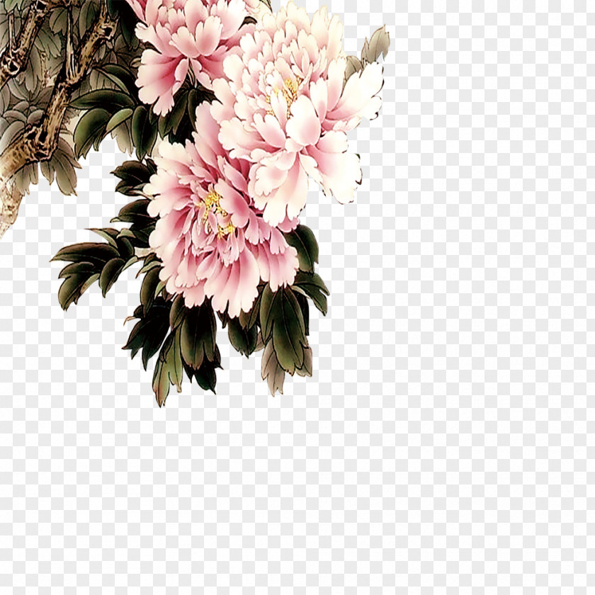 Meticulous Peony Pink Floral Design Gongbi Moutan PNG