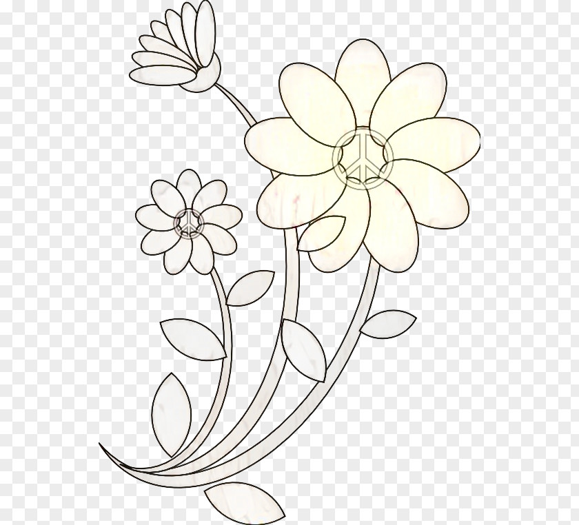 M Leaf Petal Floral Design Cut Flowers Black & White PNG