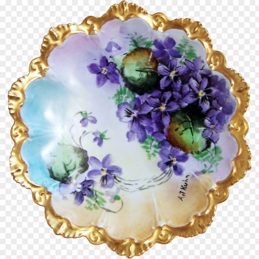 Hand Painted Limoges Plate Flower Porcelain Violet PNG