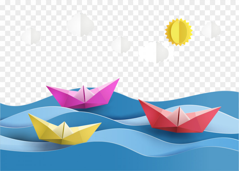 Vector Paper Boat And Clouds Craft Sailboat Origami PNG