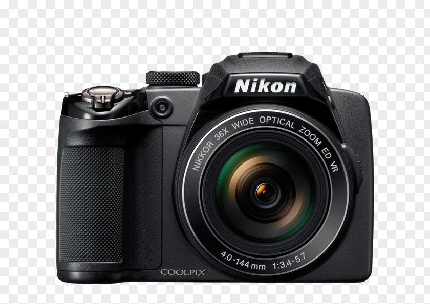 Black Nikon Coolpix P500 12.1 MP Compact Digital CameraBlack CMOS Camera With 36x Nikkor Wide-Angle Optical Zoom Lens And Full HD 1080p Video (Black)Camera S9100 PNG