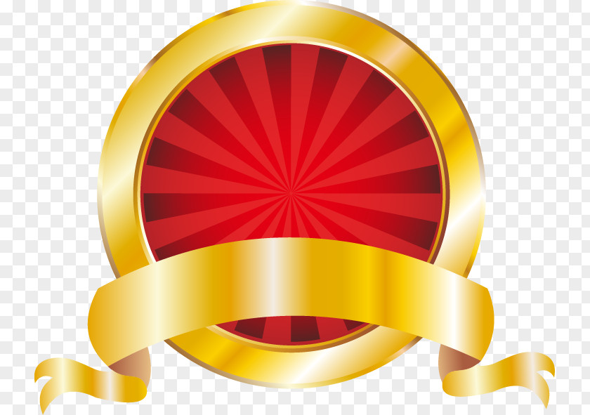 Golden Stripes On Red Ribbon Badge Shield PNG