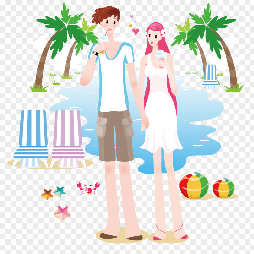 In The Seaside Resort Of Men And Women Illustration PNG