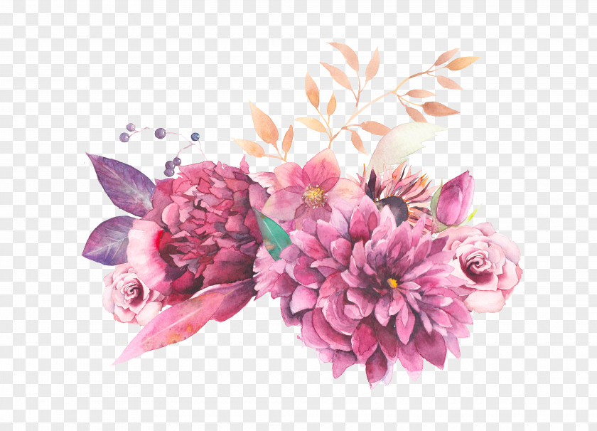 Watercolor Painted Purple Flowers Painting Clip Art PNG