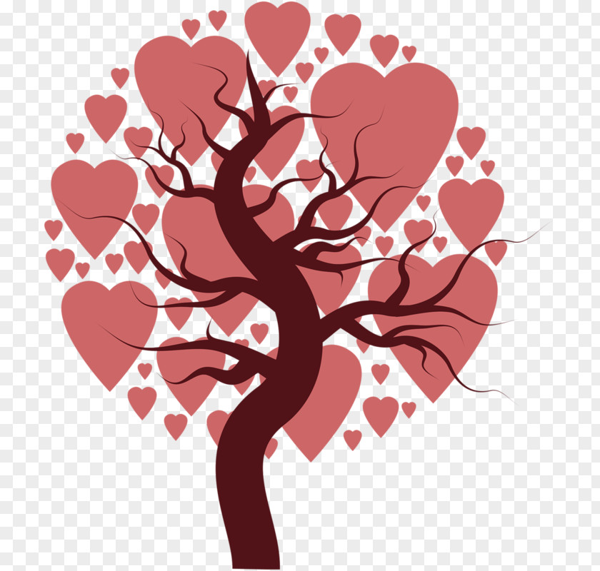 Pink Tree Drawing Heart Cartoon PNG