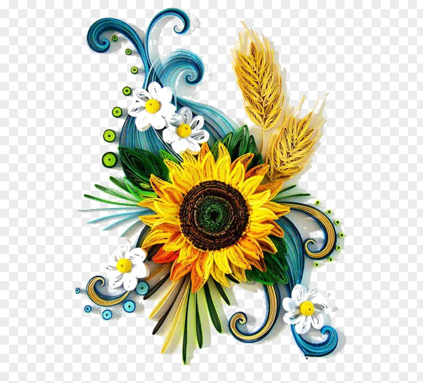Roll Made Into A Sunflower Paper Quilling Craft Art Painting PNG