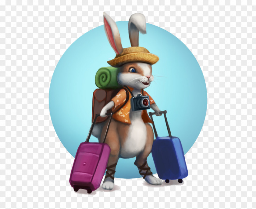 Rabbit Travel Illustration Material Suitcase PNG