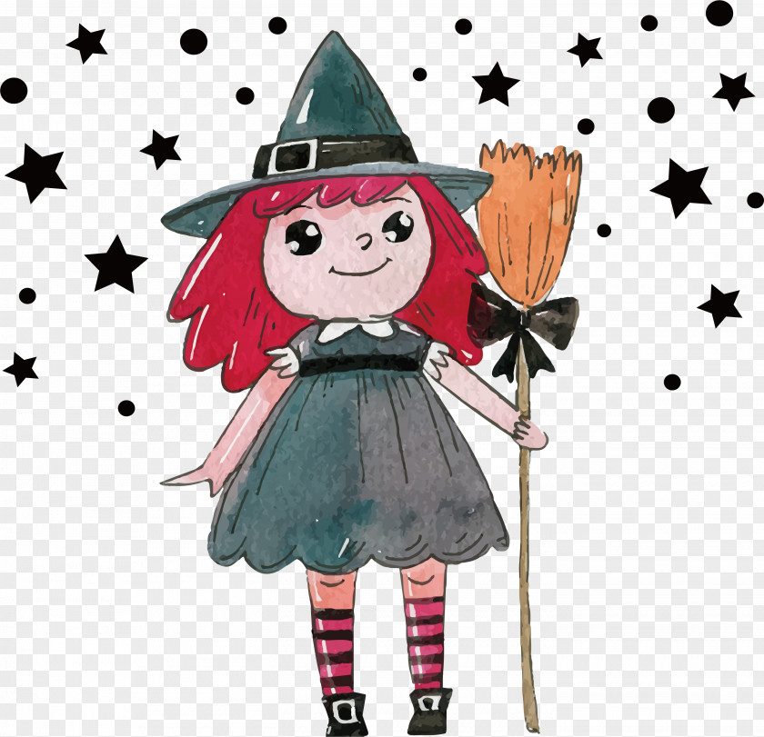 Lovely Witch Painted With Watercolor Painting Boszorkxe1ny Illustration PNG
