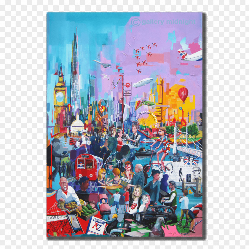 London Watercolor Modern Art Amusement Park Acrylic Paint Still Life PNG