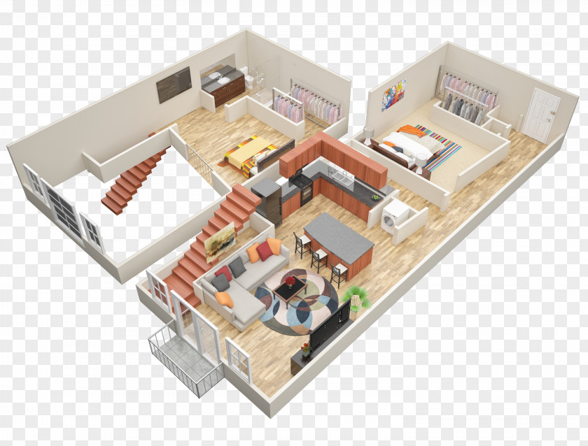 Balcony View Loft Floor Plan House Apartment PNG