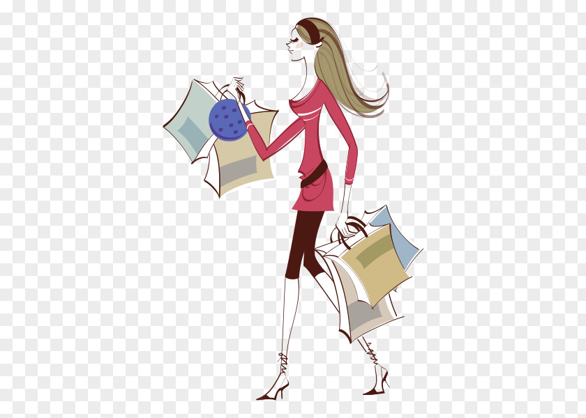 Hand Painted Woman Shopping Picture Cartoon Illustration PNG