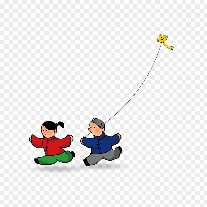 Hand-painted Cartoon Children Flying Kites Child PNG