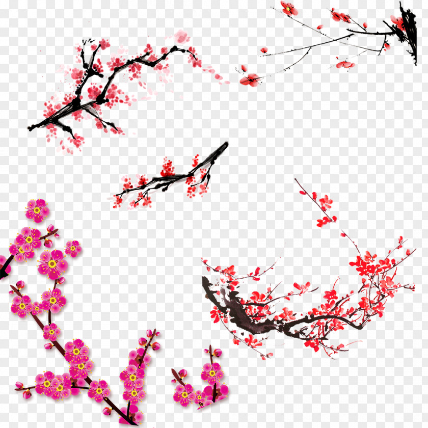 Ink Plum Paper Flower Blossom Red PNG
