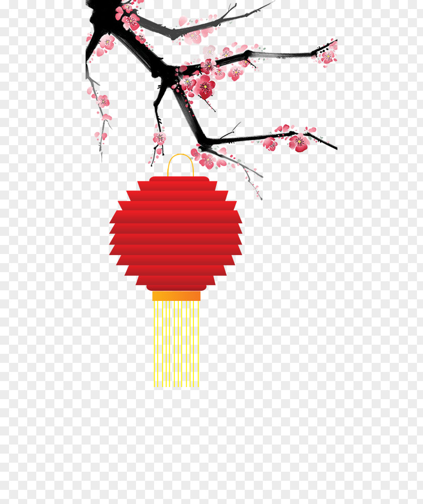 Plum Red Lantern Chinese New Year Papercutting PNG