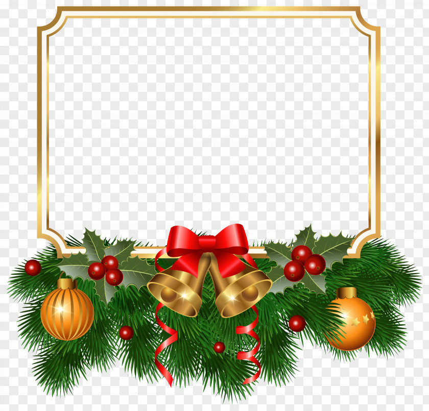Christmas Golden Border Clipart Image Tree Ornament Fir PNG