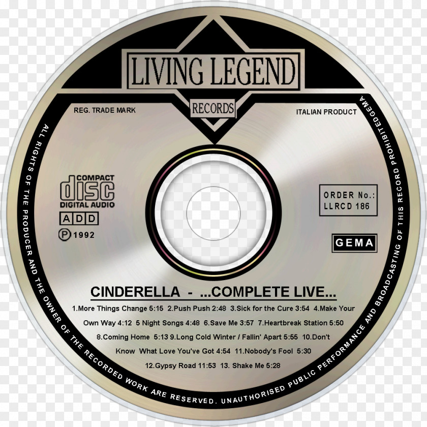 Cinderella Compact Disc ...Complete Live... Gypsy Road Live PNG