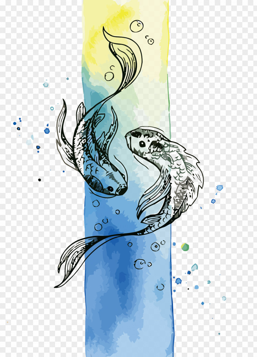 Vector Pisces Fish Watercolor Painting PNG
