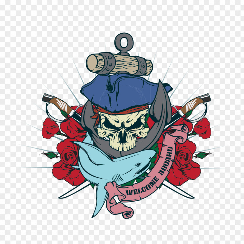 Vector Sharks And Pirates Skull Cartoon Piracy Illustration PNG