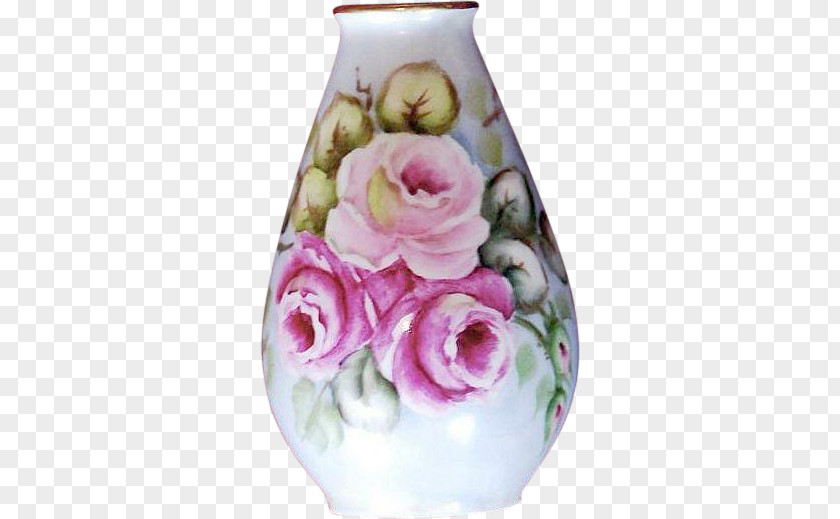 Watercolor Hand Painted Flower Decoration Vase Garden Roses Plankenhammer Frosted Glass PNG