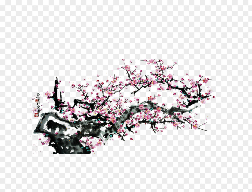 Plum Blossom Ink Wash Painting Jiangnan China PNG