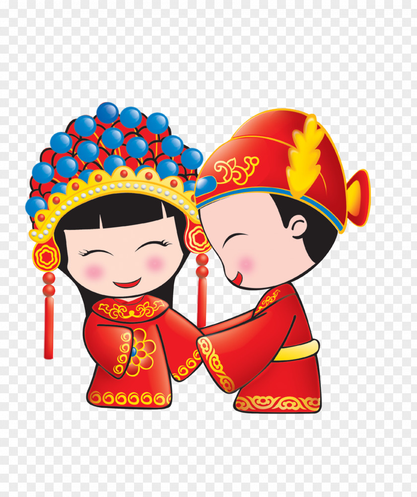 Cartoon Bride And Groom Wedding Invitation Chinese Marriage Bridegroom PNG