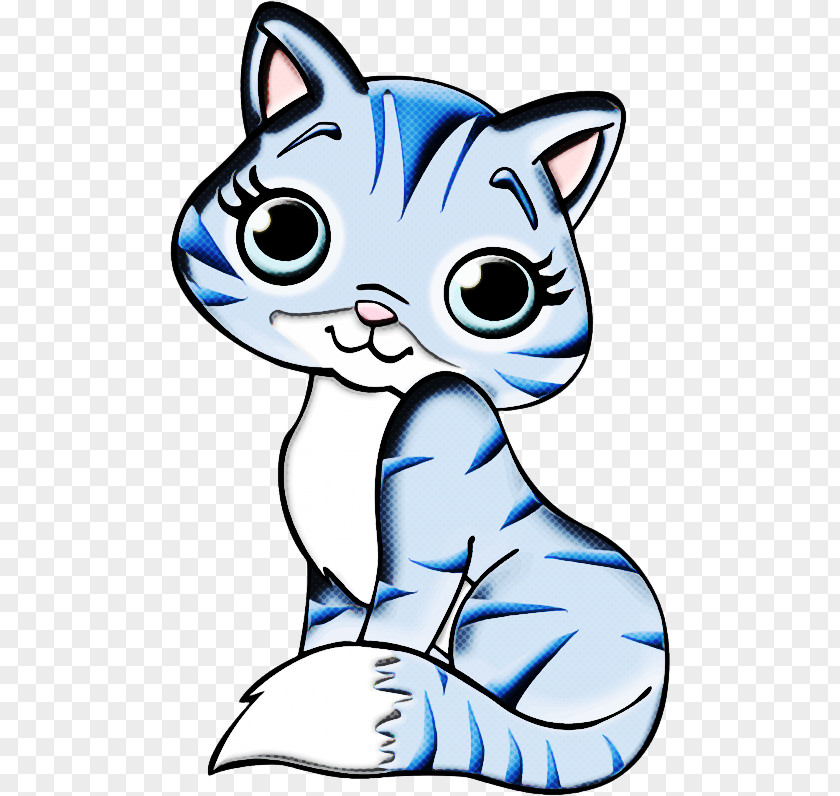 Cartoon Cat Blue Whiskers Head PNG
