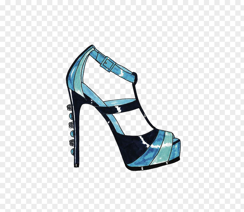 Blue High Heels Sandal High-heeled Footwear Shoe Drawing PNG