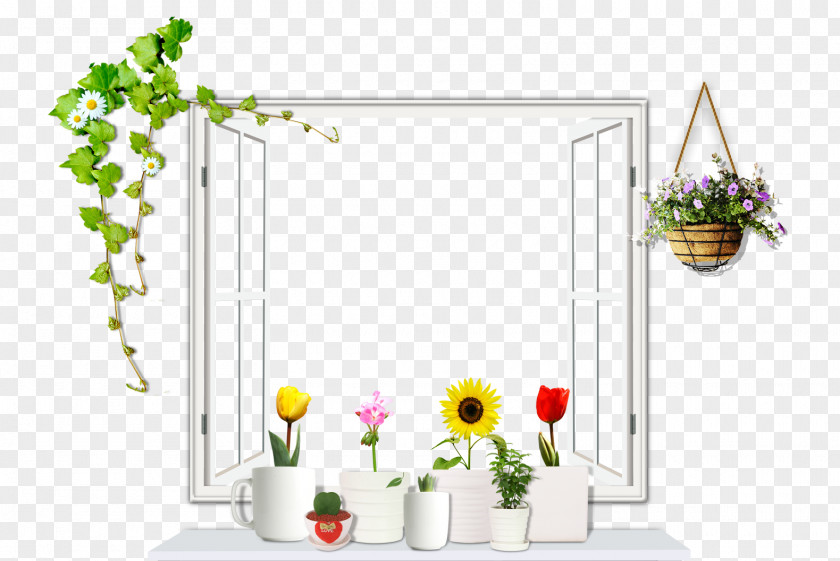 Fresh Window Flowerpot Sticker PNG