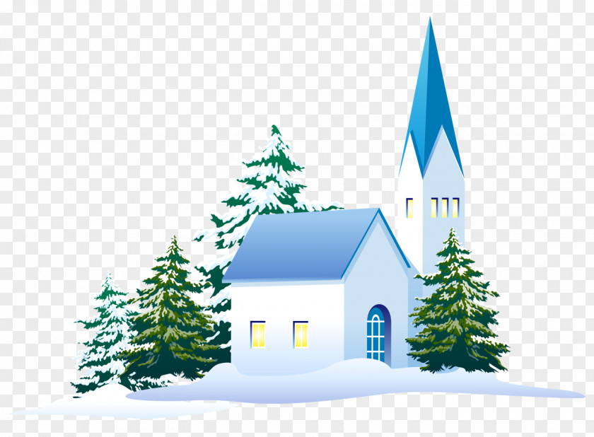 Snow Winter Pine Christmas Tree House PNG