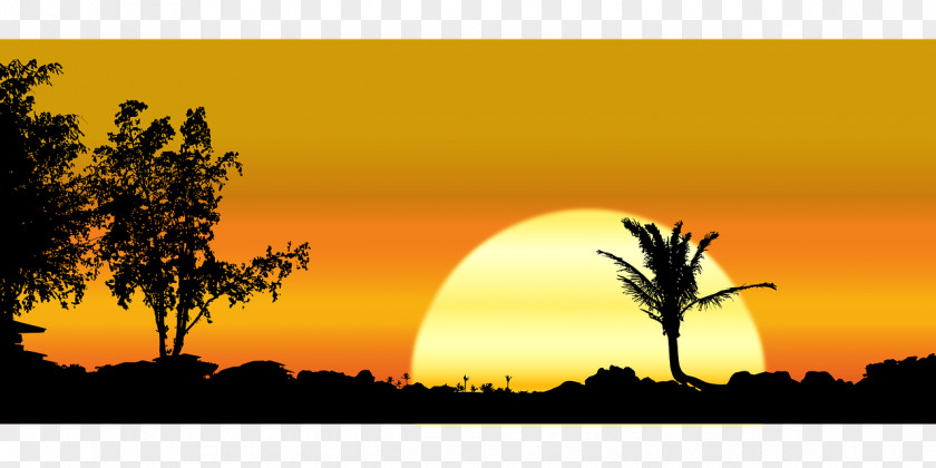 Sunset Silhouette Landscape Clip Art PNG