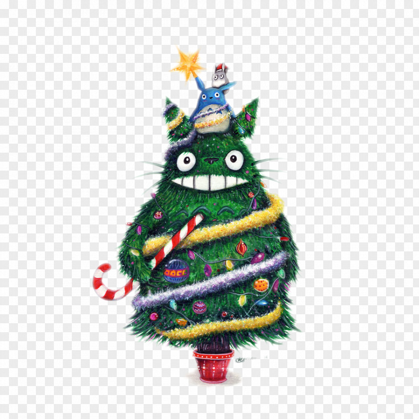 Chinchilla Christmas Tree The Starry Night Catbus Studio Ghibli Painting PNG