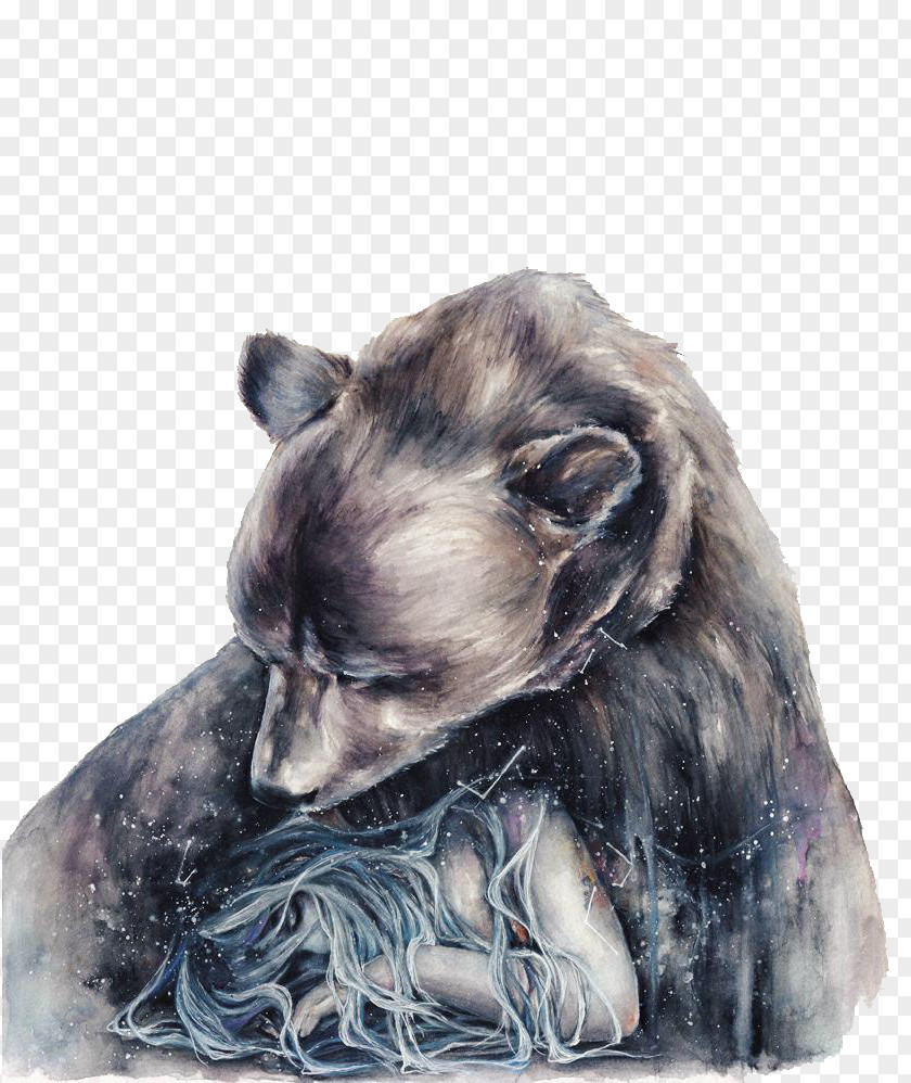 Bear And The Maiden Watercolor Illustration Painting Drawing Illustrator Art PNG