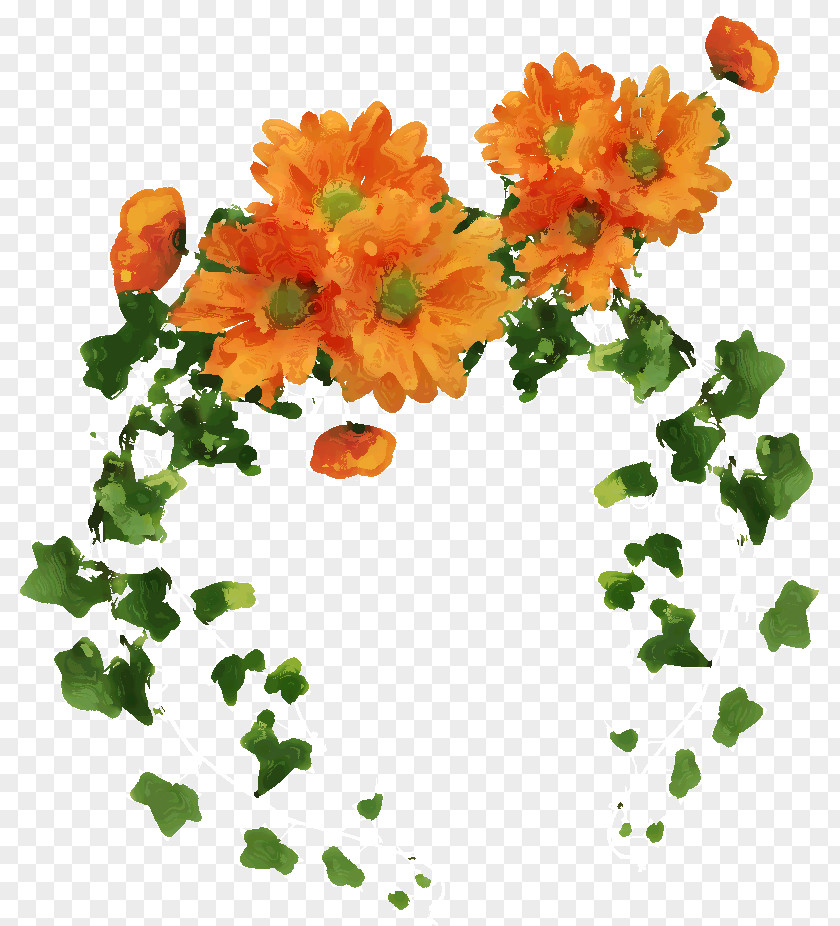 Orange Floral Design Cut Flowers Boston Ivy PNG