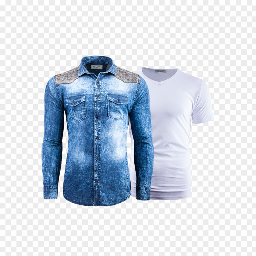 Jeans Denim Sleeve Slim-fit Pants Shirt PNG