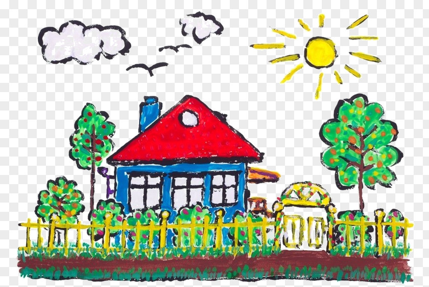 House Drawing Watercolor Painting PNG