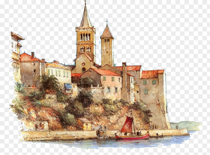 Castle Watercolor Painting Painter Art Landscape PNG