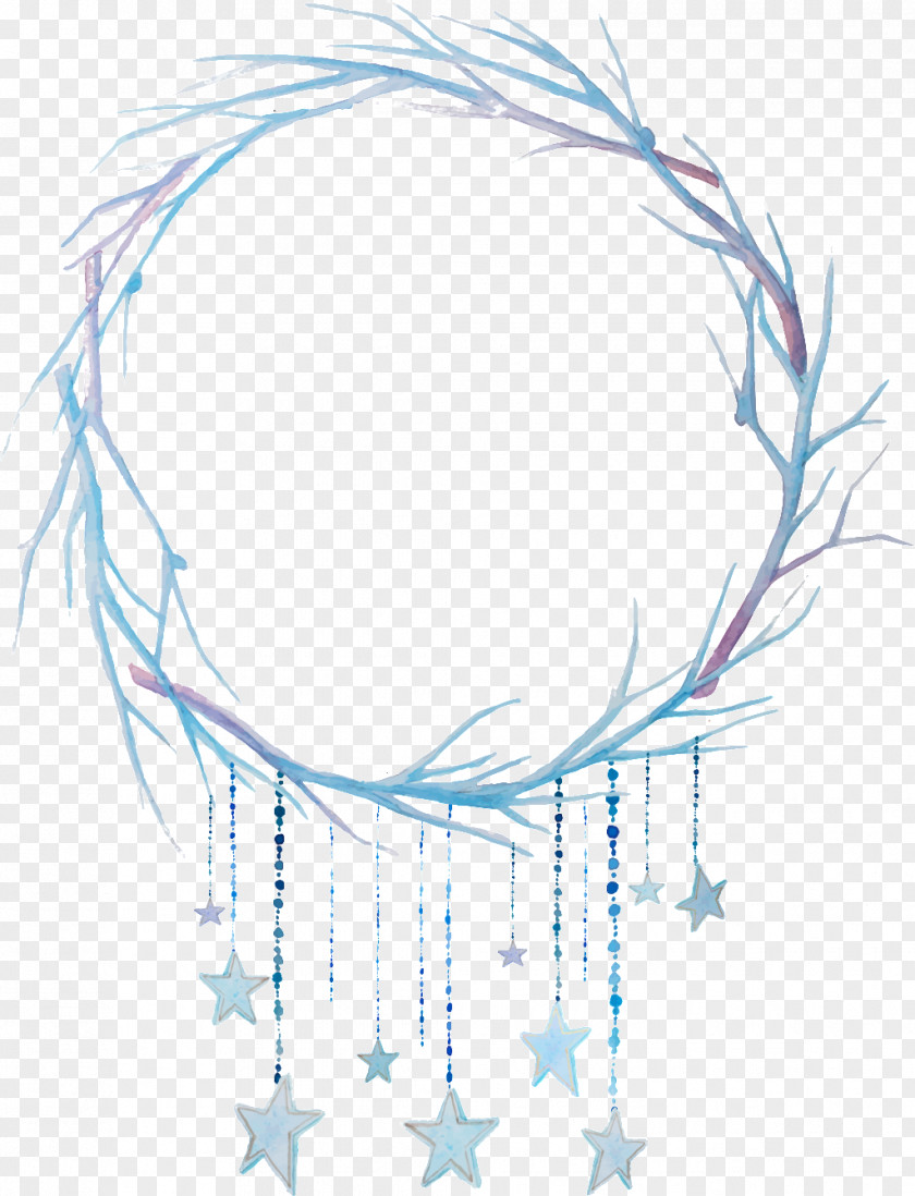 Creative Cartoon Hand-painted Blue Dreamcatcher Wreath Watercolor Painting Stock Illustration PNG