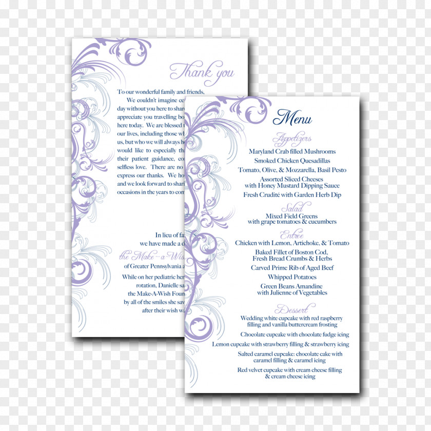 Purple Navy Blue Menu Wedding Reception PNG