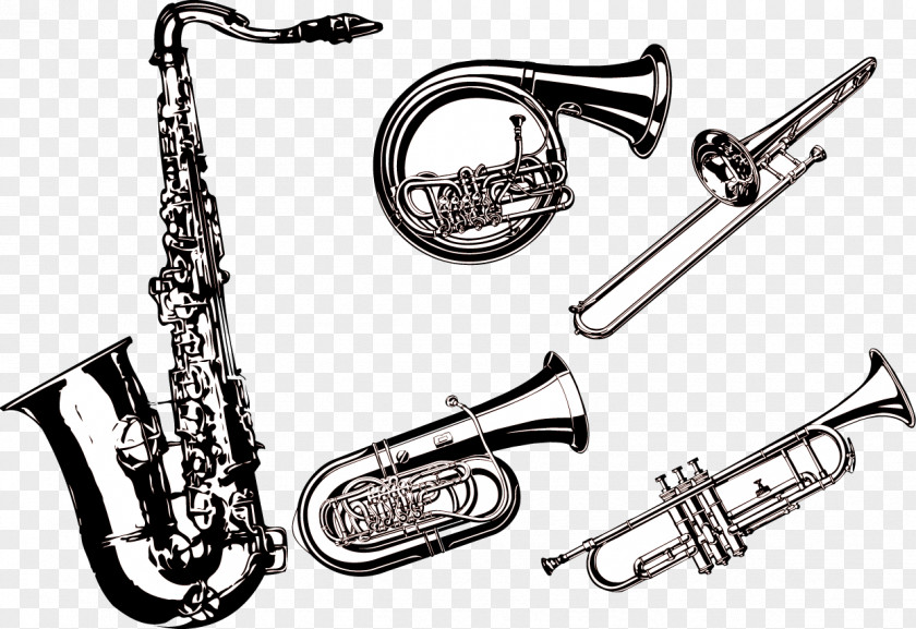 Five Band Saxophone And Other Elements Of An Appropriate Amount Musical Instrument Piano French Horn PNG