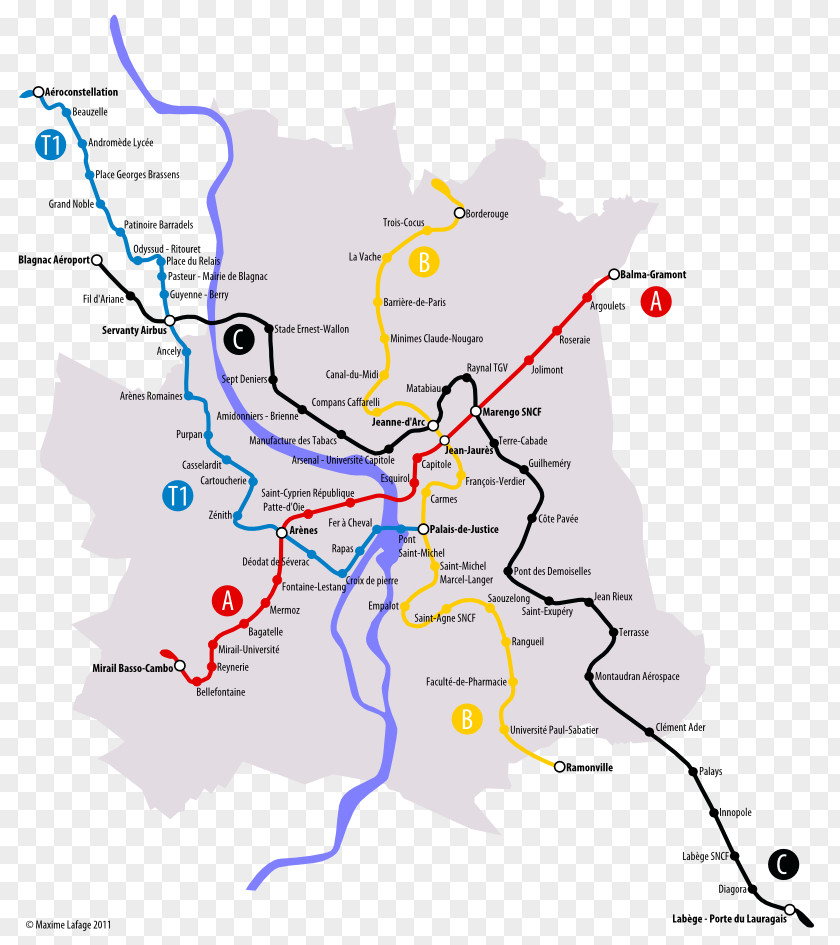 Map Toulouse Metro Line B Ligne C Du Réseau De Transports En Commun Aerospace Express Rapid Transit PNG