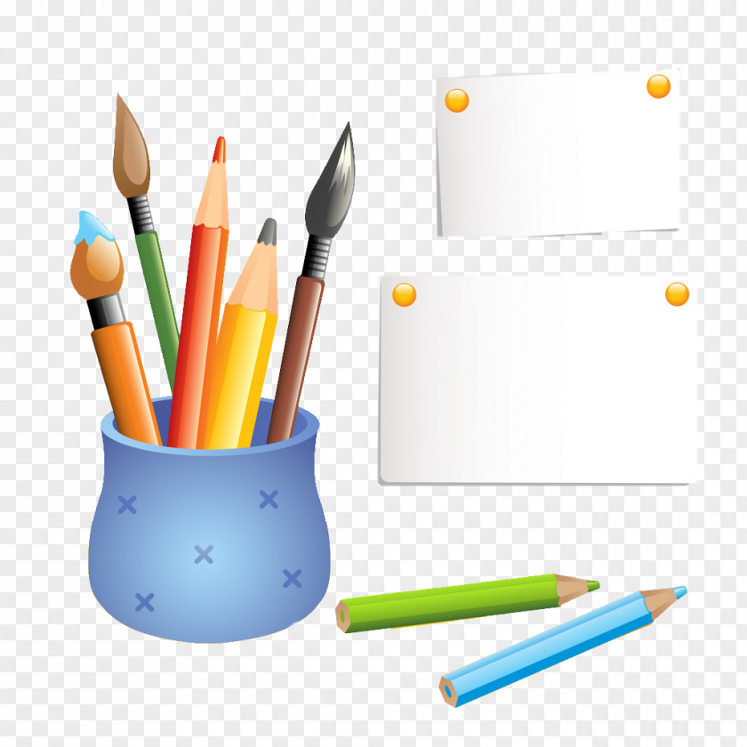 A Pen Holder Paper Colored Pencil Drawing PNG