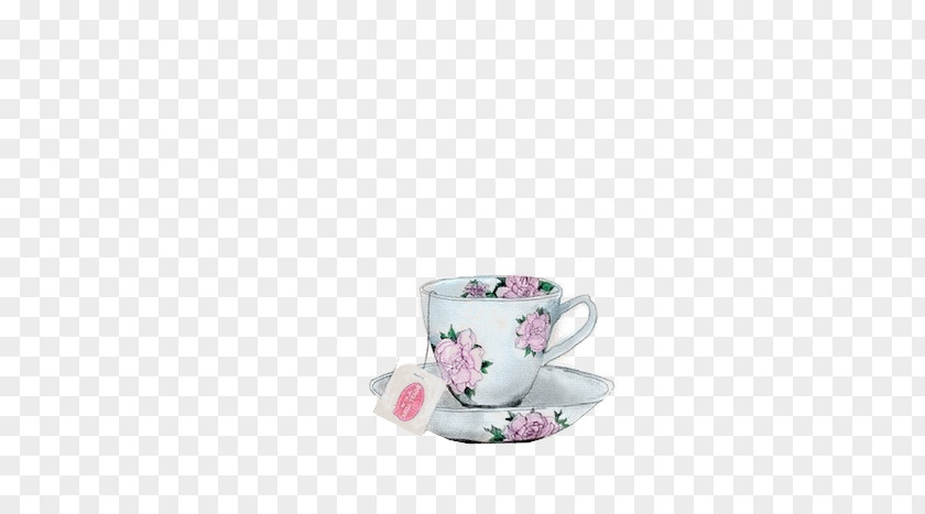 Color Hand-painted Floral Cup Green Tea Coffee Cafe Flowering PNG