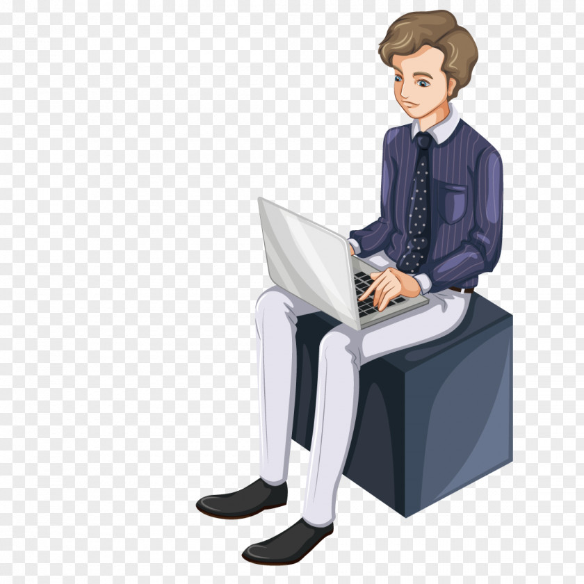 Man Sitting In The Box On Internet Profession Cartoon Illustration PNG