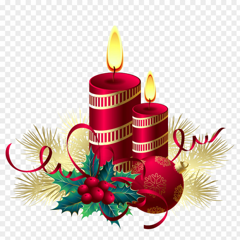 Red Christmas Candles Decoration Candle New Year Clip Art PNG